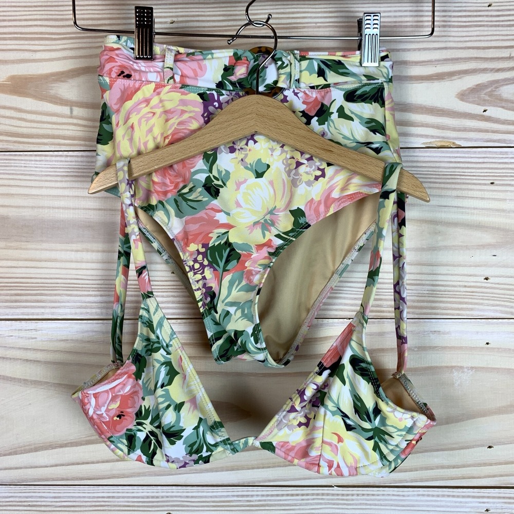 Faithfull The Brand Swimsuit Women XS Floral‎ High Thigh Bikini